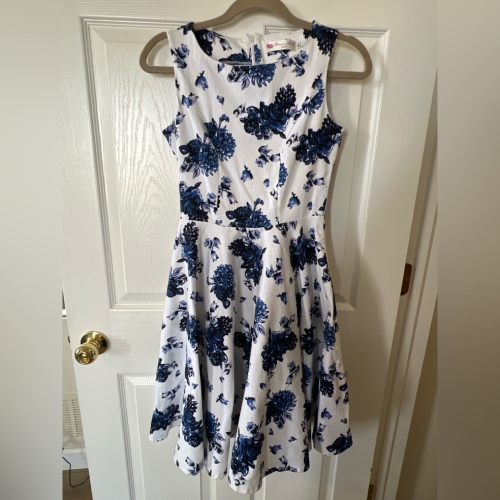 Buenos Ninos Blue Floral Fit & Flare Sleeveless Dress Women’s Size Medium